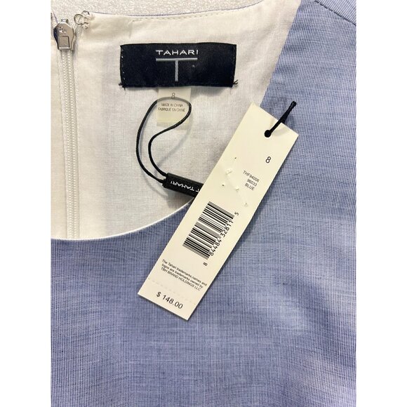 Tahari Blue Sleeveless Floral Embroidered Sheath Dress With Lace Hem NWT Size 8 - Picture 4 of 5